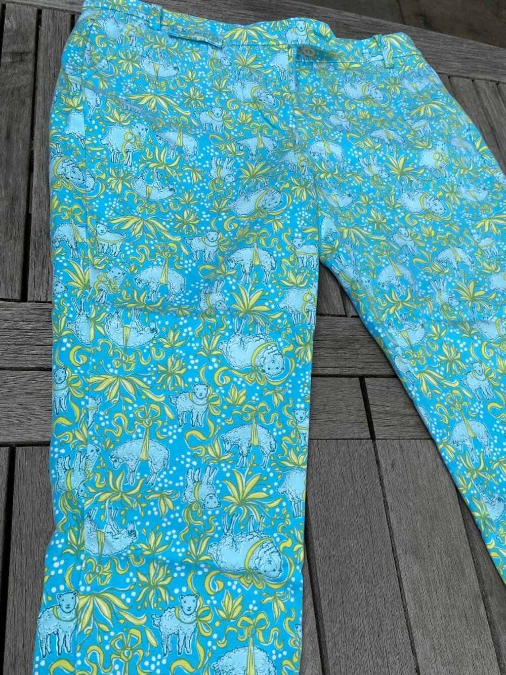 Super cute summer pants in aqua and yellow, Brooks Brothers Size 12